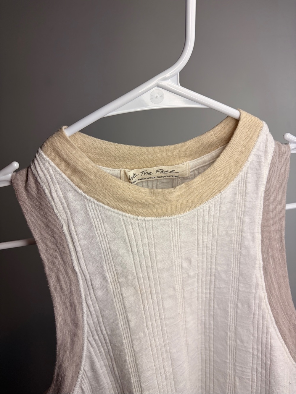 Free People We The Free Ivory Ribbed Tank with Taupe Trim Small - Picture 3 of 5